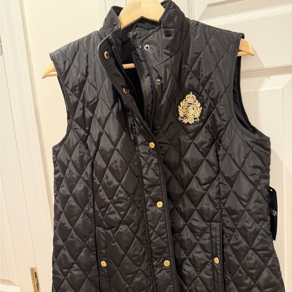 Ralph Lauren Black Quilted Vest with Gold Accents
